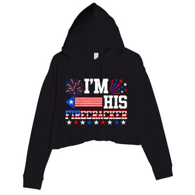 Im His Firecracker Funny 4th Of July Us Flag Couples Crop Fleece Hoodie