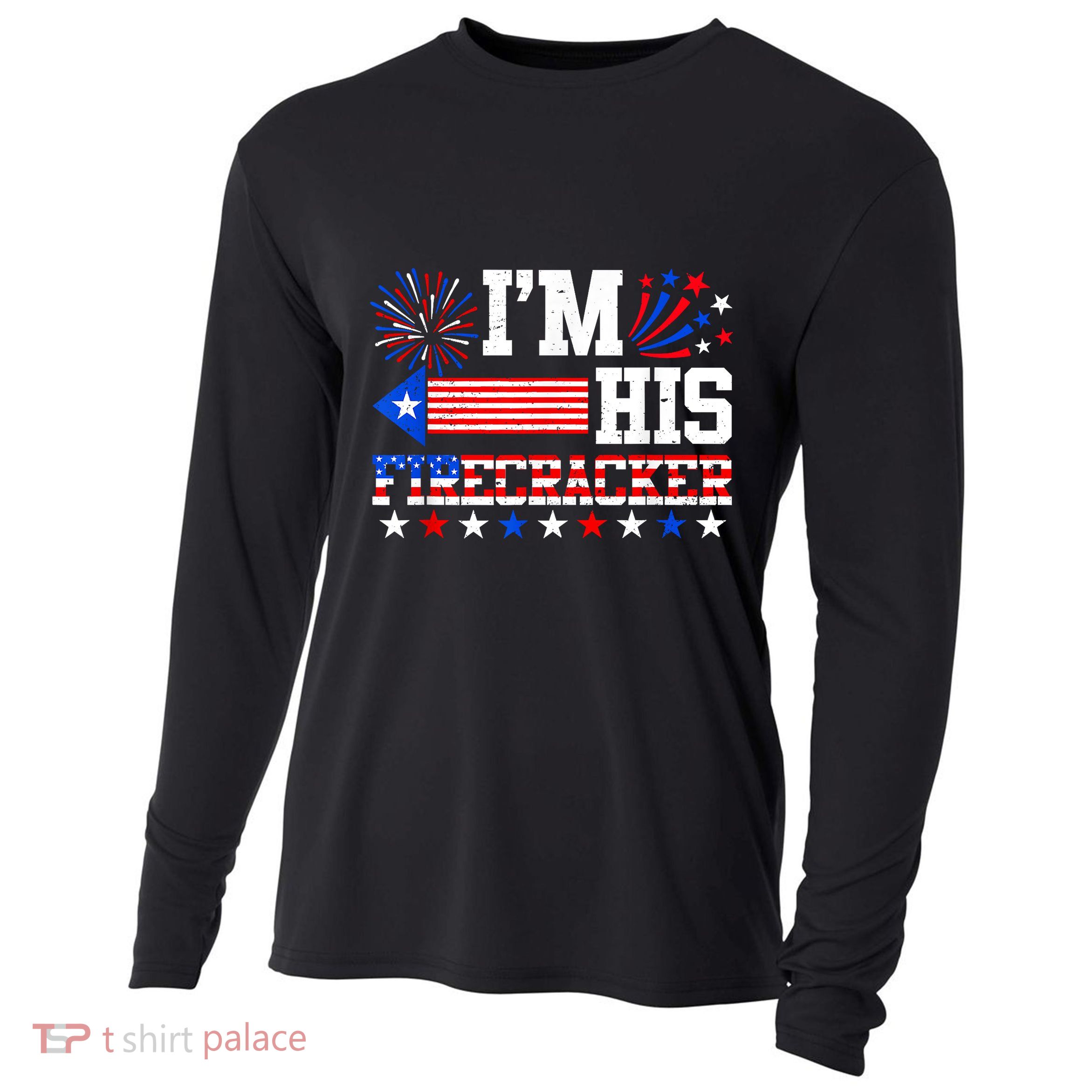 Im His Firecracker Funny 4th Of July Us Flag Couples Cooling Performance Long Sleeve Crew