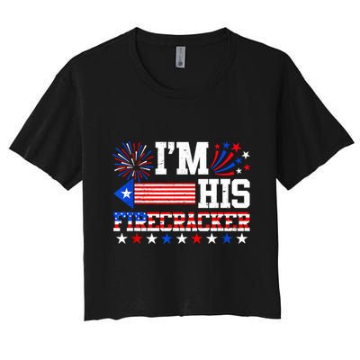 Im His Firecracker Funny 4th Of July Us Flag Couples Crop Top