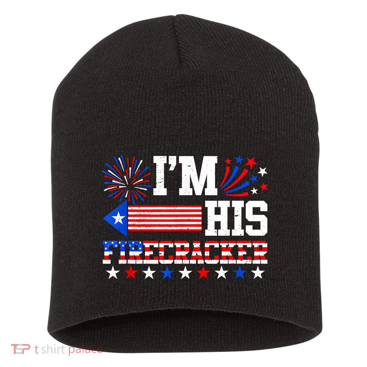 Im His Firecracker Funny 4th Of July Us Flag Couples Short Acrylic Beanie