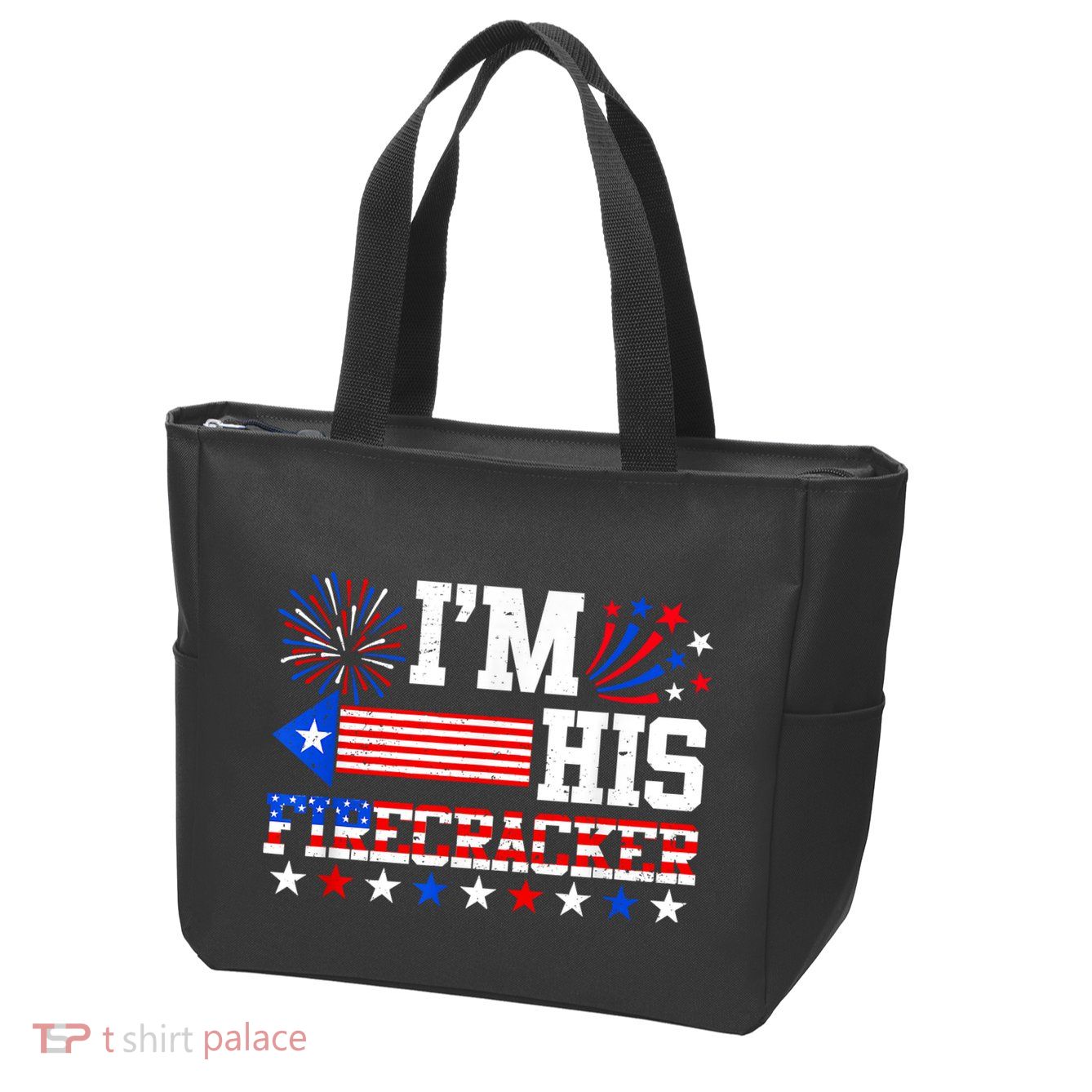 Im His Firecracker Funny 4th Of July Us Flag Couples Zip Tote Bag