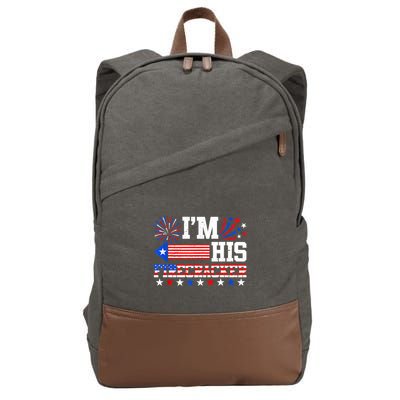 Im His Firecracker Funny 4th Of July Us Flag Couples Cotton Canvas Backpack