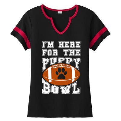 I'm Here For The Puppy Bowl Sunday Funny Puppies Dog Fan Ladies Halftime Notch Neck Tee