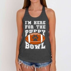 I'm Here For The Puppy Bowl Sunday Funny Puppies Dog Fan Women's Knotted Racerback Tank