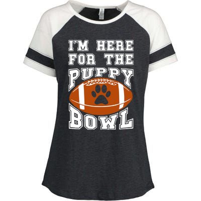 I'm Here For The Puppy Bowl Sunday Funny Puppies Dog Fan Enza Ladies Jersey Colorblock Tee