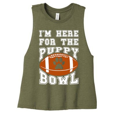 I'm Here For The Puppy Bowl Sunday Funny Puppies Dog Fan Women's Racerback Cropped Tank