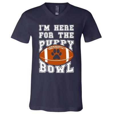 I'm Here For The Puppy Bowl Sunday Funny Puppies Dog Fan V-Neck T-Shirt