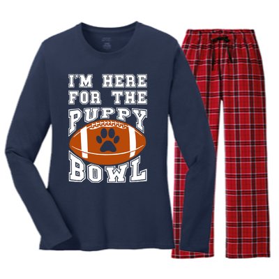 I'm Here For The Puppy Bowl Sunday Funny Puppies Dog Fan Women's Long Sleeve Flannel Pajama Set 