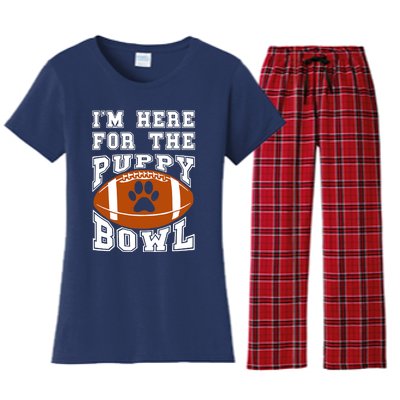 I'm Here For The Puppy Bowl Sunday Funny Puppies Dog Fan Women's Flannel Pajama Set