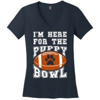 I'm Here For The Puppy Bowl Sunday Funny Puppies Dog Fan Women's V-Neck T-Shirt