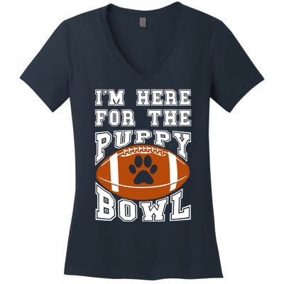 I'm Here For The Puppy Bowl Sunday Funny Puppies Dog Fan Women's V-Neck T-Shirt