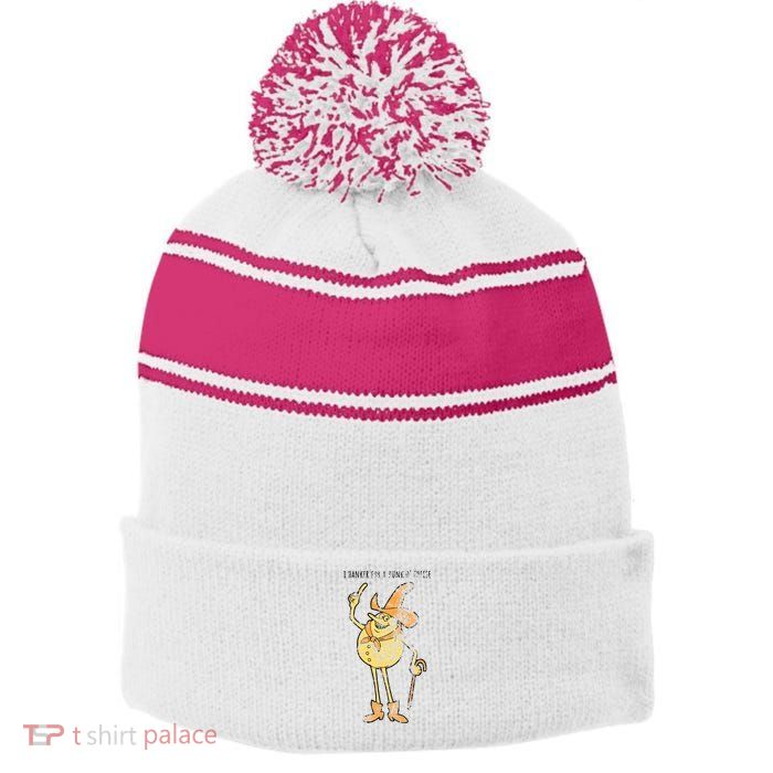 I Hanker For A Hunk O Cheese Authentic Distressed Stripe Pom Pom Beanie