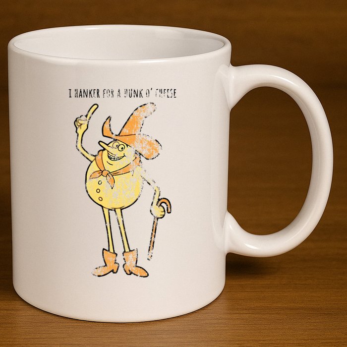 I Hanker For A Hunk O Cheese Authentic Distressed 11oz C Handle Ceramic Mug
