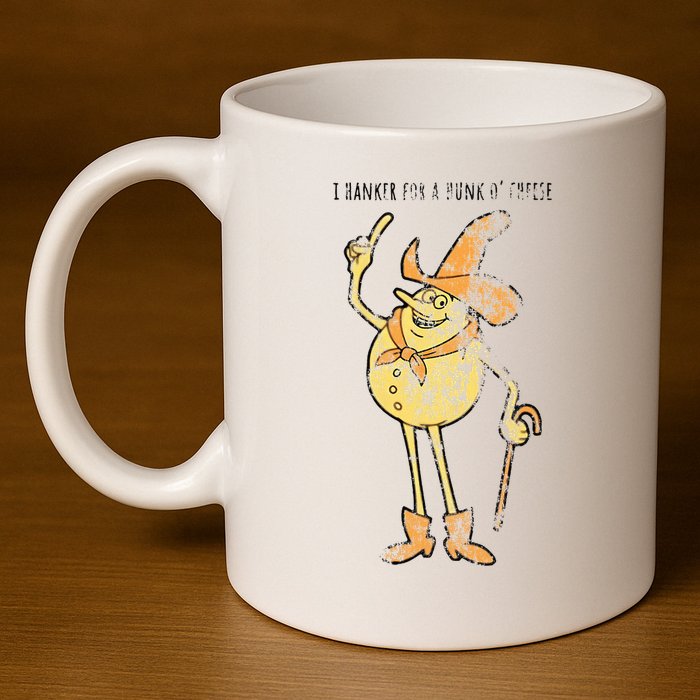 I Hanker For A Hunk O Cheese Authentic Distressed 11oz C Handle Ceramic Mug