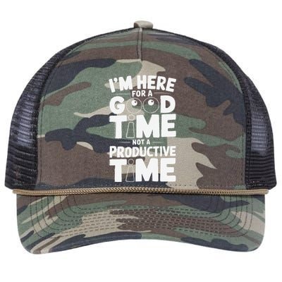 IM Here For A Good Time Not A Productive Fun Quote Retro Rope Trucker Hat Cap