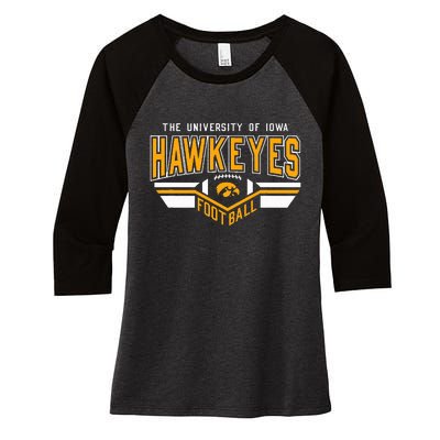 I.O.W.A. Hawkeyes Football Turf Black Women's Tri-Blend 3/4-Sleeve Raglan Shirt