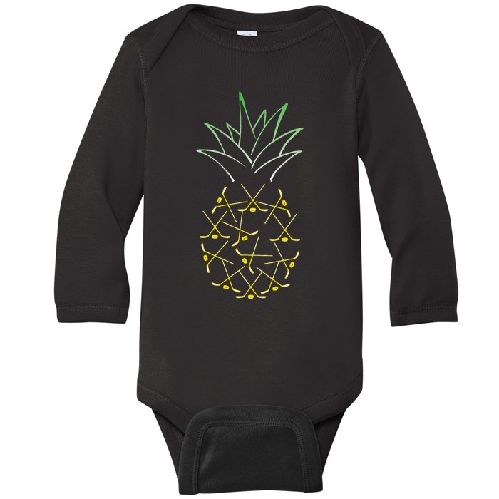 Ice Hockey Funny Hawaii Summer Aloha Pineapple Baby Long Sleeve Bodysuit