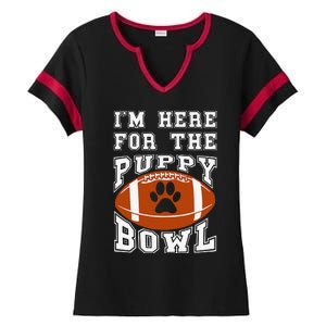 Im Here For The Puppy Bowl Sunday Funny Puppies Dog Fan Ladies Halftime Notch Neck Tee