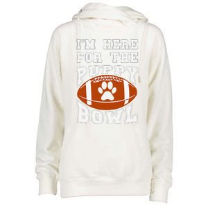 Im Here For The Puppy Bowl Sunday Funny Puppies Dog Fan Womens Funnel Neck Pullover Hood