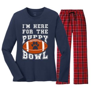 Im Here For The Puppy Bowl Sunday Funny Puppies Dog Fan Women's Long Sleeve Flannel Pajama Set 