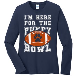 Im Here For The Puppy Bowl Sunday Funny Puppies Dog Fan Ladies Long Sleeve Shirt