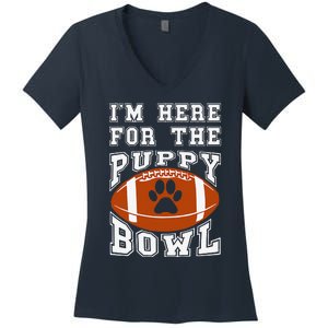 Im Here For The Puppy Bowl Sunday Funny Puppies Dog Fan Women's V-Neck T-Shirt