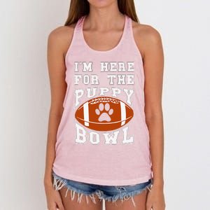 Im Here For The Puppy Bowl Sunday Funny Puppies Dog Fan Women's Knotted Racerback Tank