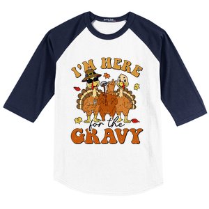 Im Here For The Gravy Turkey Autumn Fall Thanksgiving Retro Baseball Sleeve Shirt