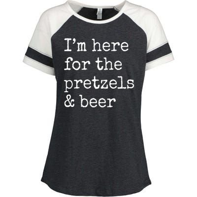 Im Here For The Pretzels And Beer Oktoberfest Enza Ladies Jersey Colorblock Tee