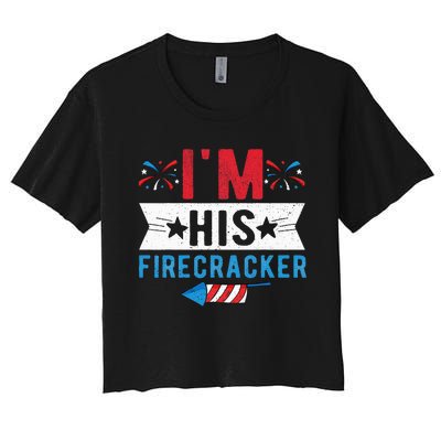 I'm His Firecracker Cute 4th Of July Matching Couple For Her Women's Crop Top Tee