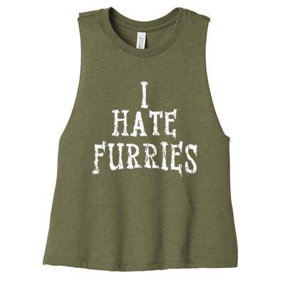 I Hate Furries Furry Fandom Women's Racerback Cropped Tank