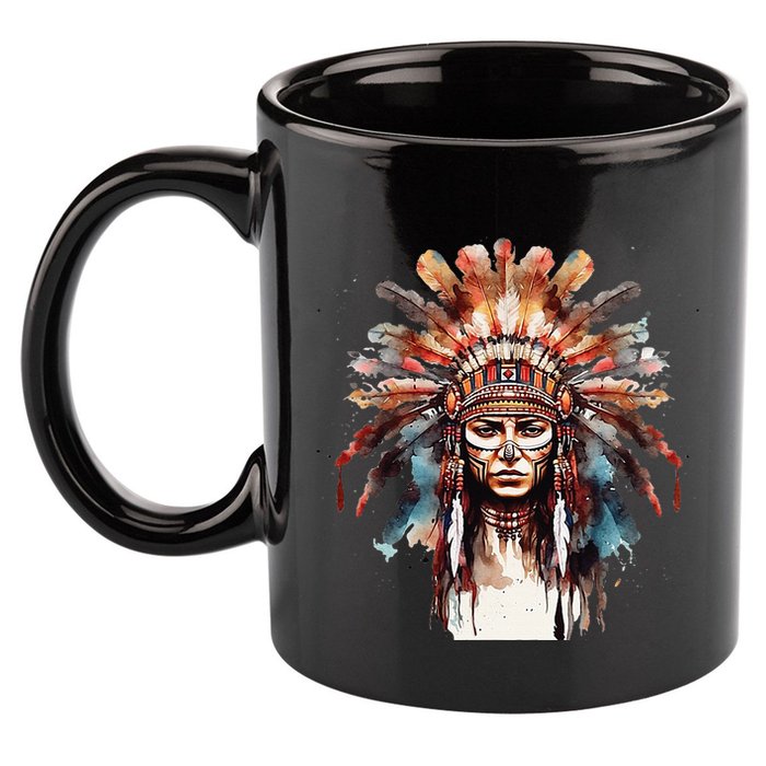 Indian Headpiece feathers Native American  11oz C Handle Ceramic Mug