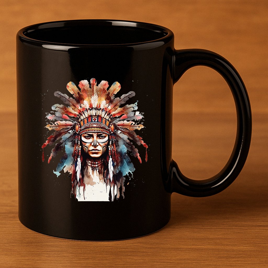 Indian Headpiece feathers Native American  11oz C Handle Ceramic Mug