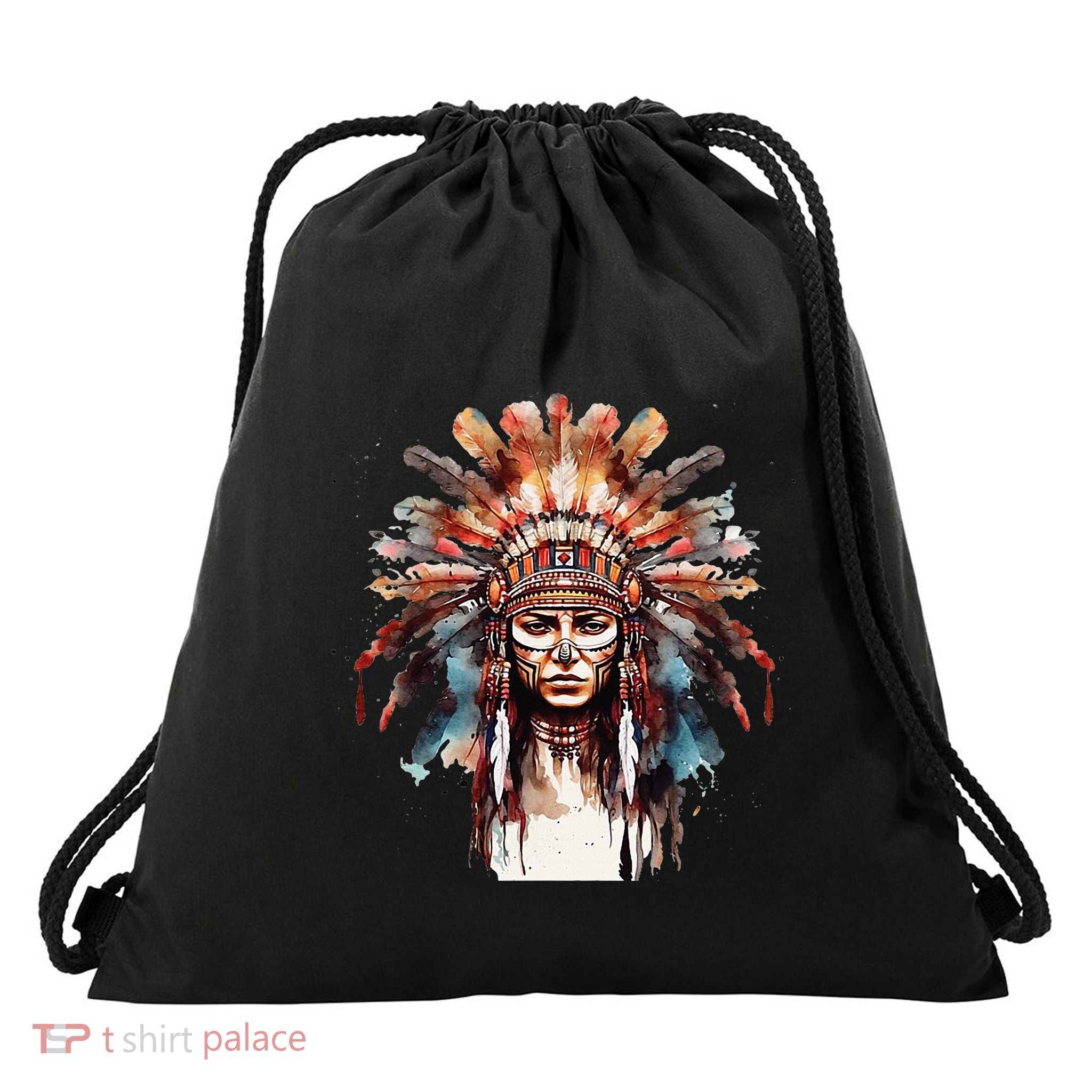 Indian Headpiece feathers Native American  Drawstring Bag