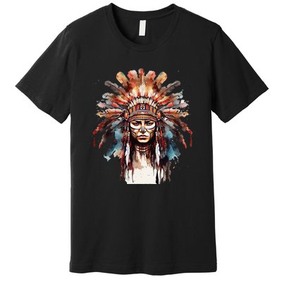 Indian Headpiece feathers Native American  Premium T-Shirt