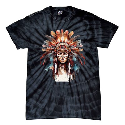 Indian Headpiece feathers Native American  Tie-Dye T-Shirt