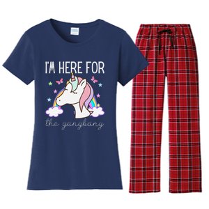 IM Here For The Gangbang Funny Inappropriate Unicorn Adult Women's Flannel Pajama Set