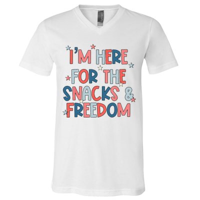 I'm Here For The Snacks And Freedom 4th of July V-Neck T-Shirt