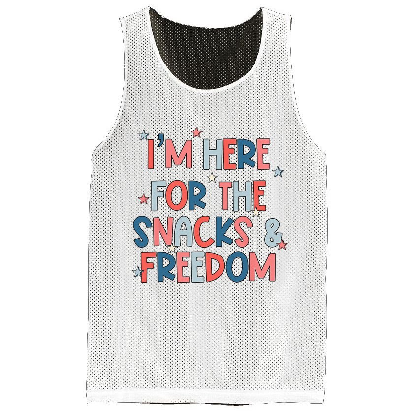 I'm Here For The Snacks And Freedom 4th of July Mesh Reversible Basketball Jersey Tank