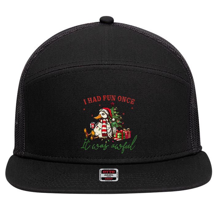 I Had Fun Once It Was Awful Xmas Christmas Duck 7 Panel Mesh Trucker Snapback Hat