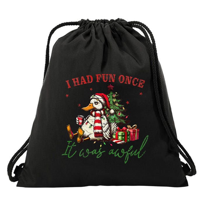 I Had Fun Once It Was Awful Xmas Christmas Duck Drawstring Bag