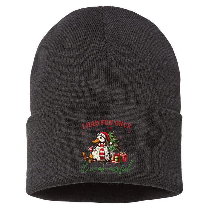 I Had Fun Once It Was Awful Xmas Christmas Duck Sustainable Knit Beanie