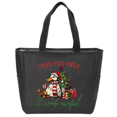 I Had Fun Once It Was Awful Xmas Christmas Duck Zip Tote Bag