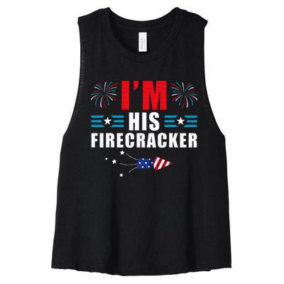 Im His Firecracker Funny Family Matching Couple 4th Of July Women's Racerback Cropped Tank