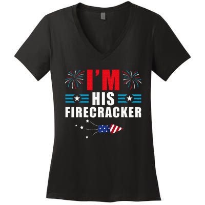 Im His Firecracker Funny Family Matching Couple 4th Of July Women's V-Neck T-Shirt