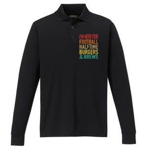 I'm Here For Football, Halftime, Burgers & Brew Performance Long Sleeve Polo