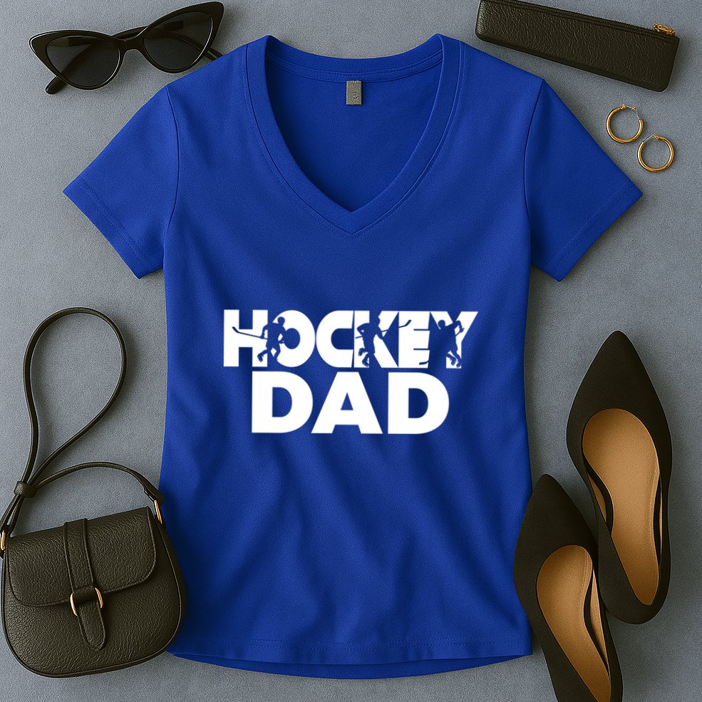 Ice Hockey Father Player Coach Hockey Dad Gift Women's V-Neck T-Shirt