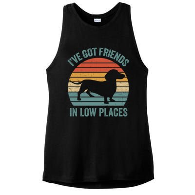 I Have Got Friends In Low Places Wiener Dog Vintage Ladies PosiCharge Tri-Blend Wicking Tank