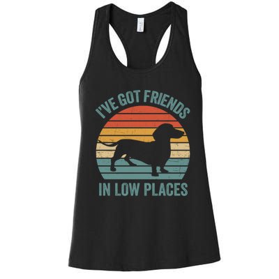 I Have Got Friends In Low Places Wiener Dog Vintage Women's Racerback Tank