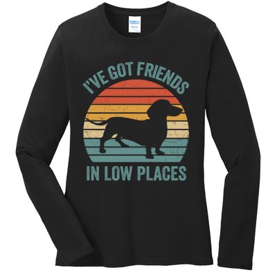 I Have Got Friends In Low Places Wiener Dog Vintage Ladies Long Sleeve Shirt